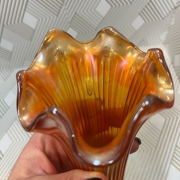 Vintage Fenton Marigold Carnival Glass Ribbed Swung Vase 9” - Picture 7 of 12
